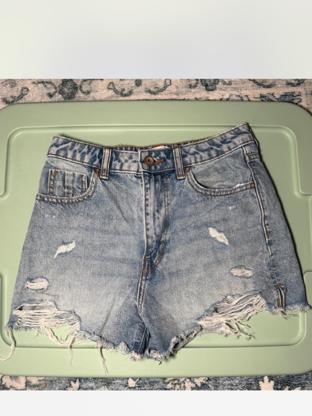 Zara Light Blue Distressed High-Rise Jean Shorts